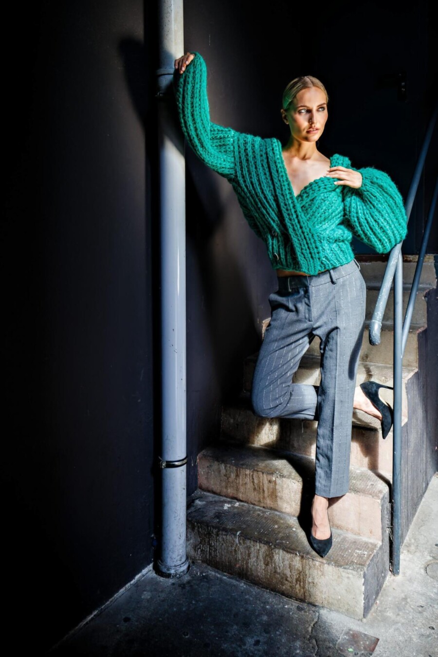 Grüne Strickjacke Damen – Vorderansicht