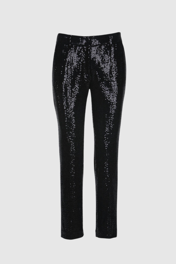Hose, Paillette 7/8 Hose, schwarz, Taschen und Bund, Gesäßtaschen