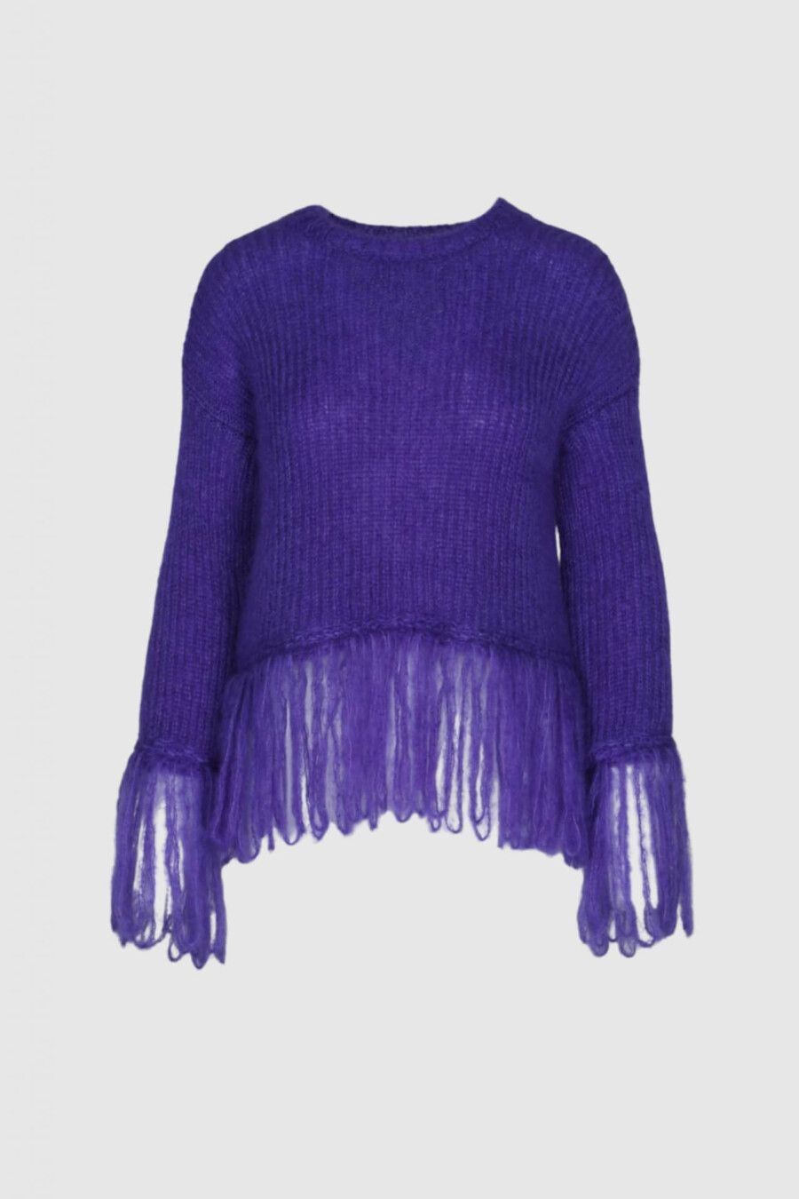 Pullover, Strickpullover, Mohair, Seide, lila, casual Look, Rundhals, Mega Fransen, offener Arm