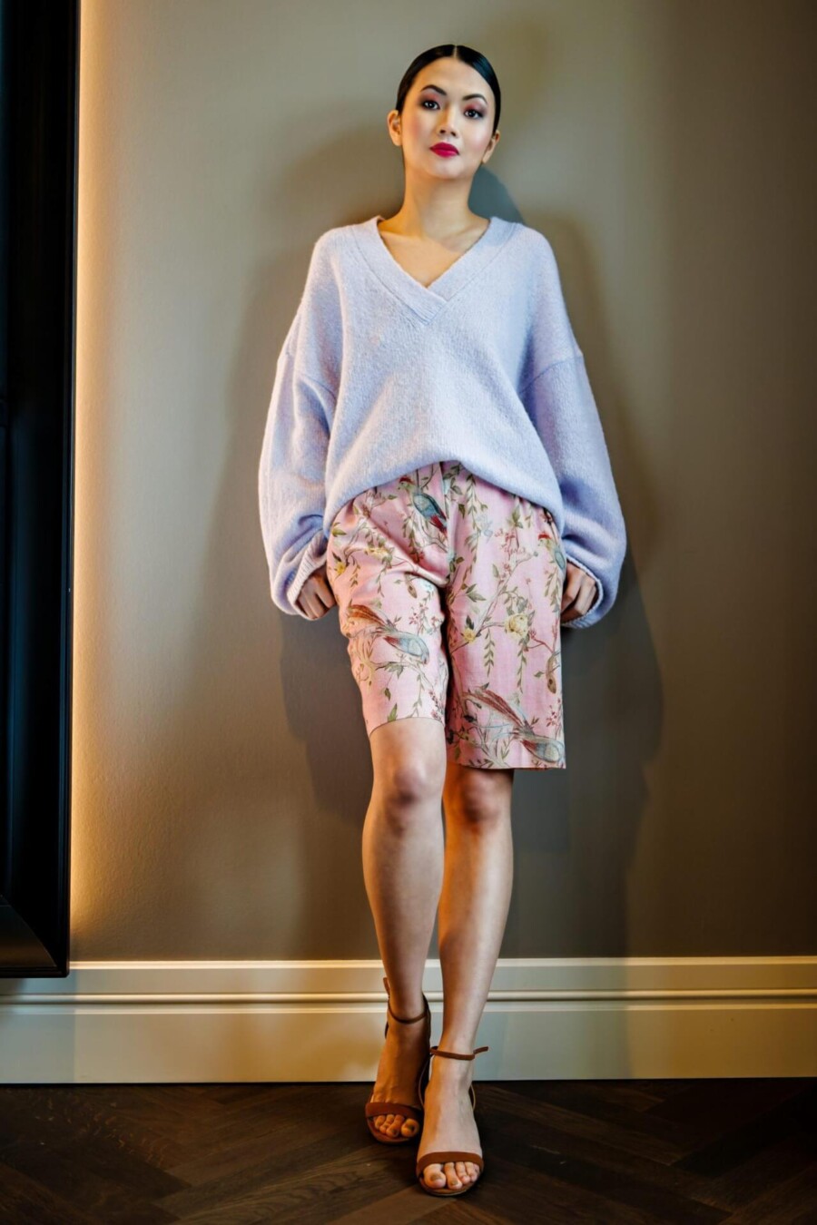 Pullover, Oversize, Wolle, V Ausschnitt, lila, weiches Material , lavendel