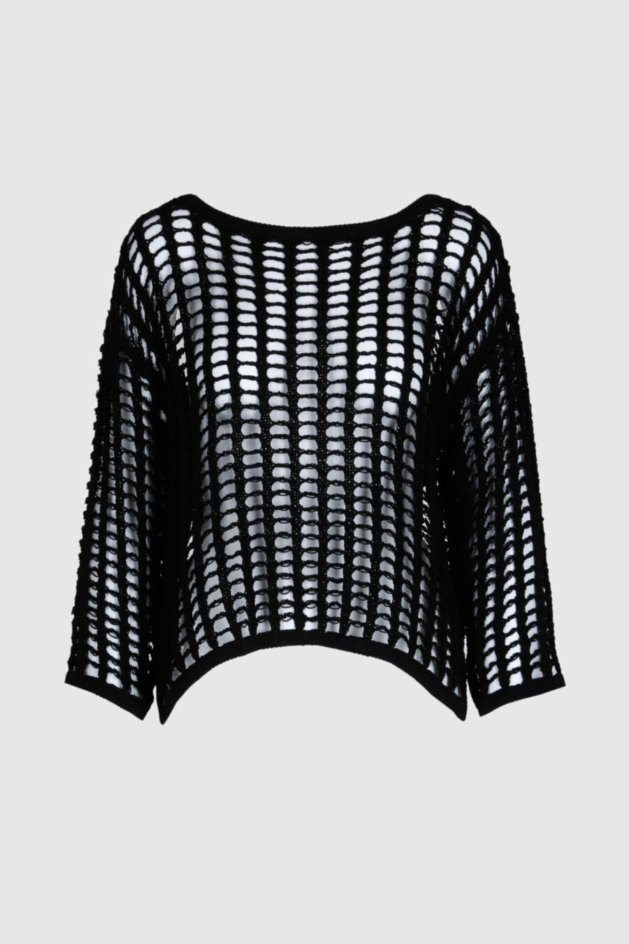 Schwarzer Pullover in Häkeloptik, verkürzter Arm, transparent, casual Look, Uni