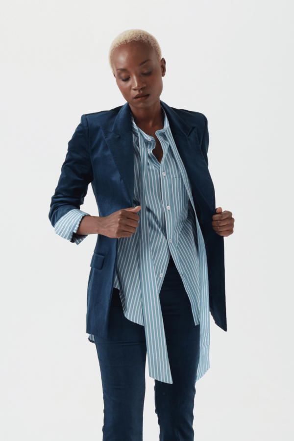 Bluse aus Baumwolle in blau und weiss