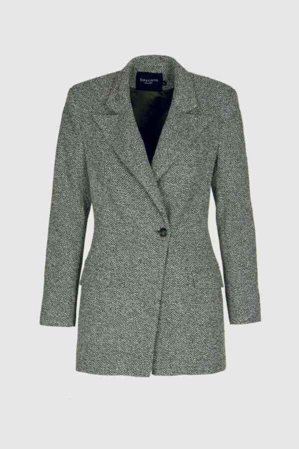 Grüner Baumwollblazer für Damen in Melange-Optik – Vorderansicht