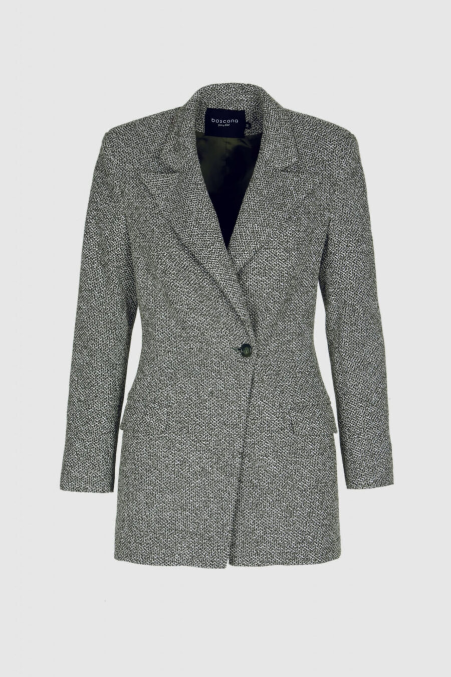 Grüner Baumwollblazer für Damen in Melange-Optik – Vorderansicht