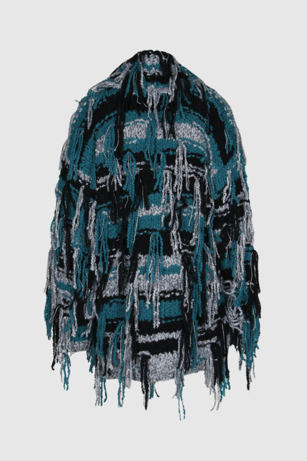 Damen Handstrick Stickjacke in grün grau und petrol Rückseite