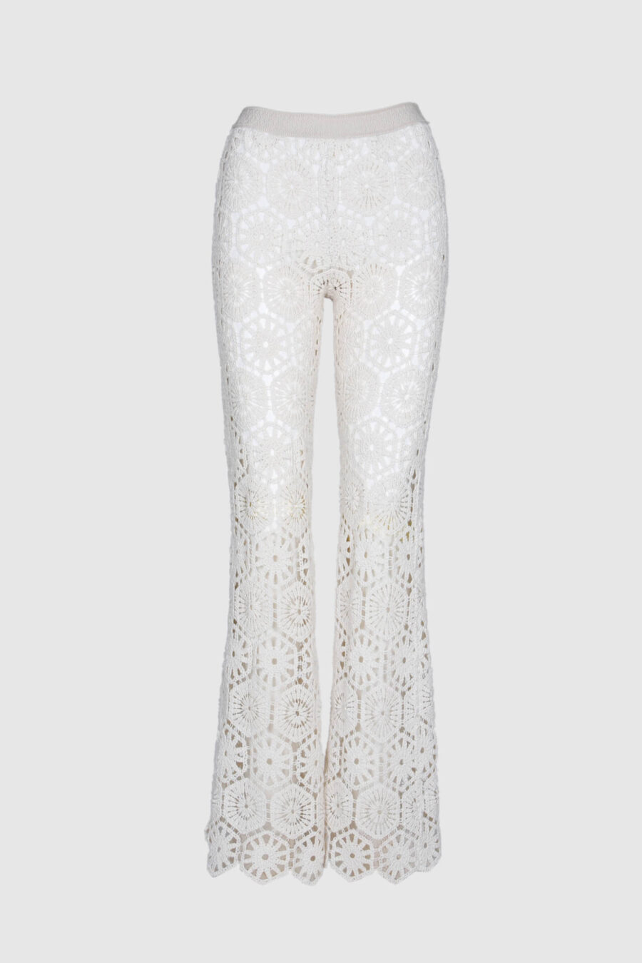 Hose mit asugestellten Bein, Strickhose, Retro Hose, creme, transparent, Strickmuster, Boho Style, weiss, schwarz