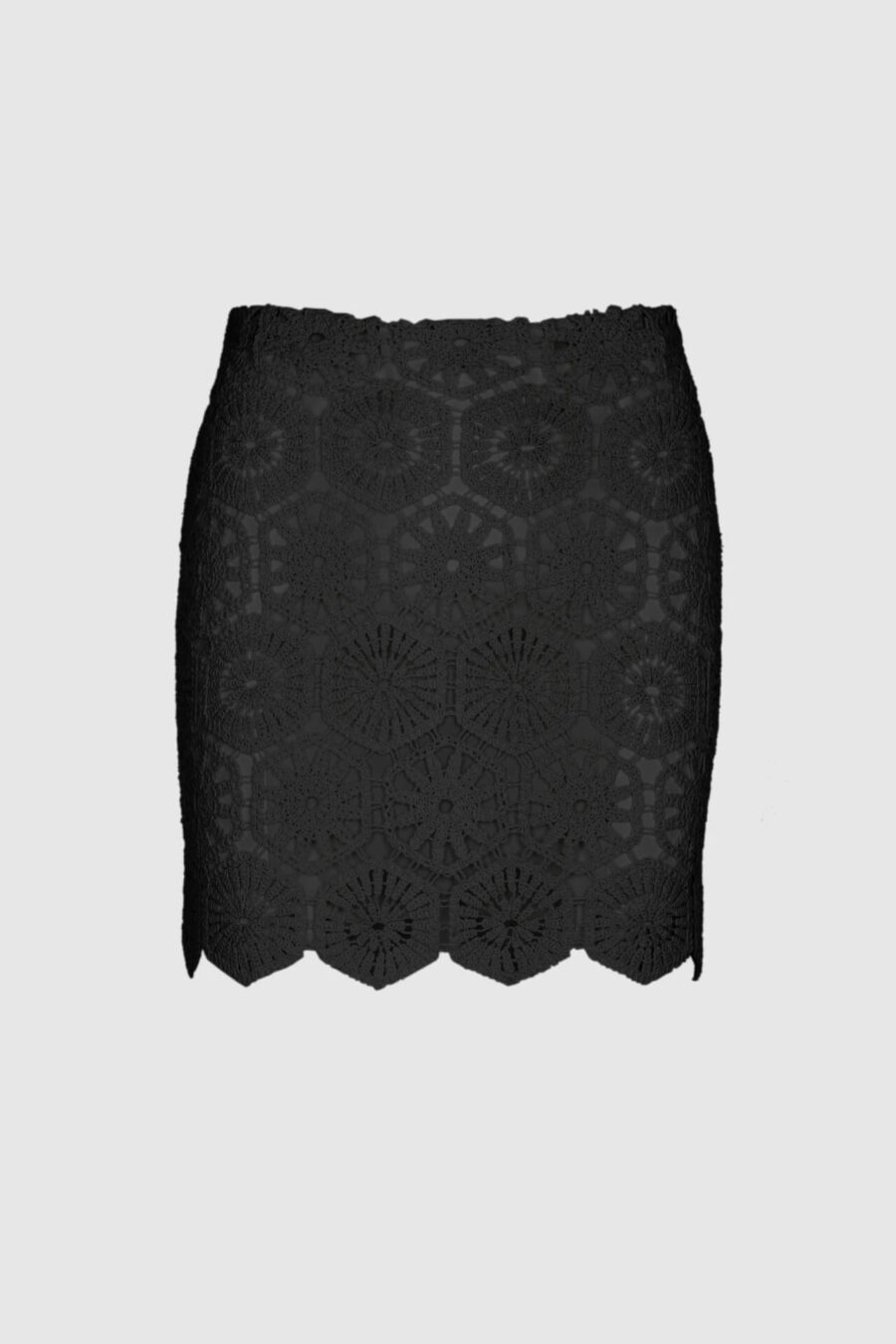 Rock, Strickrock, gehäkelter Rock, in weiss, schwarz, mit Futter, Minirock