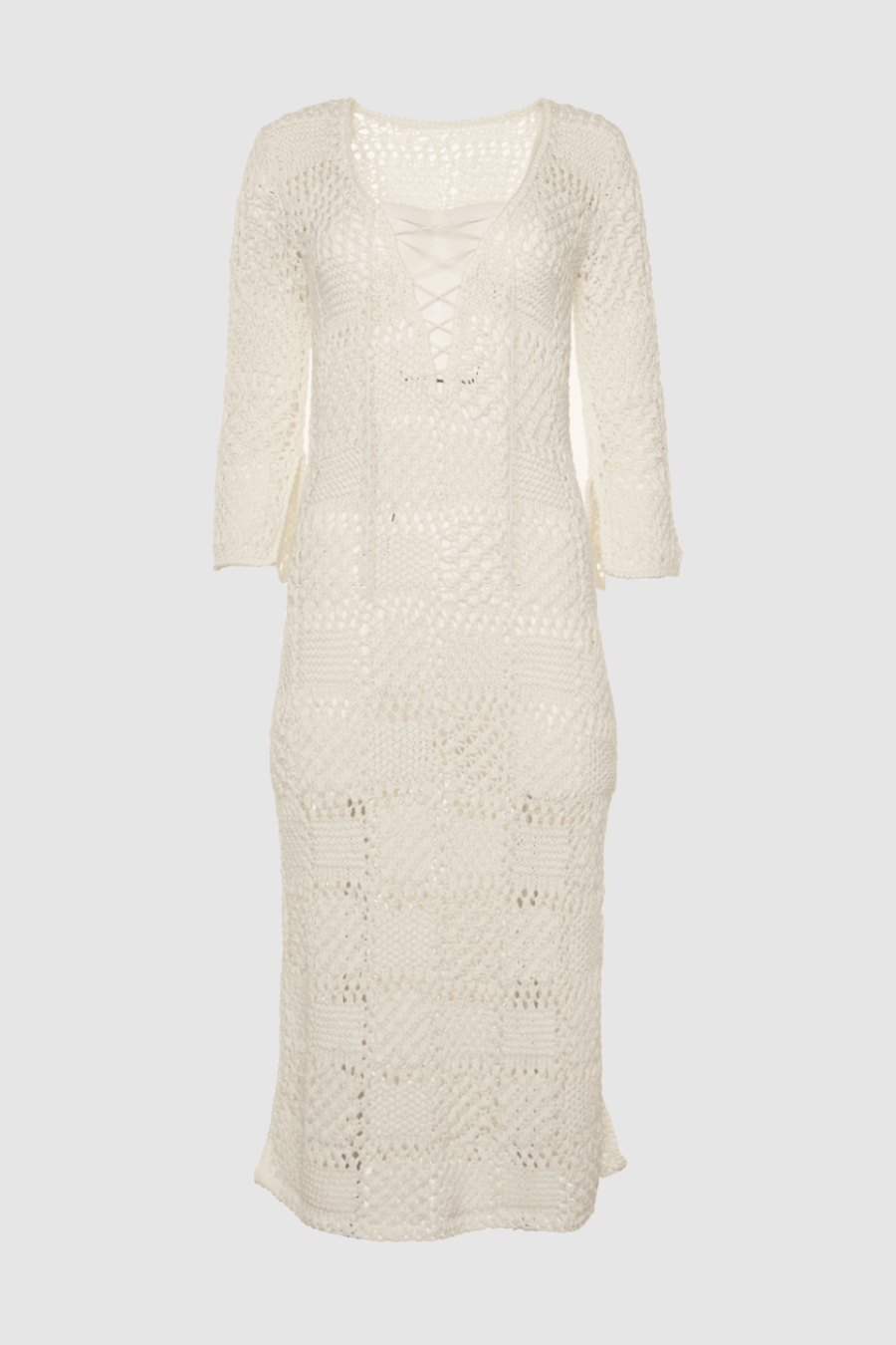 Strickkleid aus Baumwolle in Creme (Handarbeit)