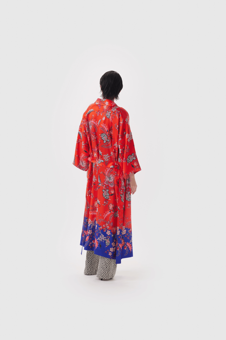 Damen Kimono Seide Rot Blumenmuster