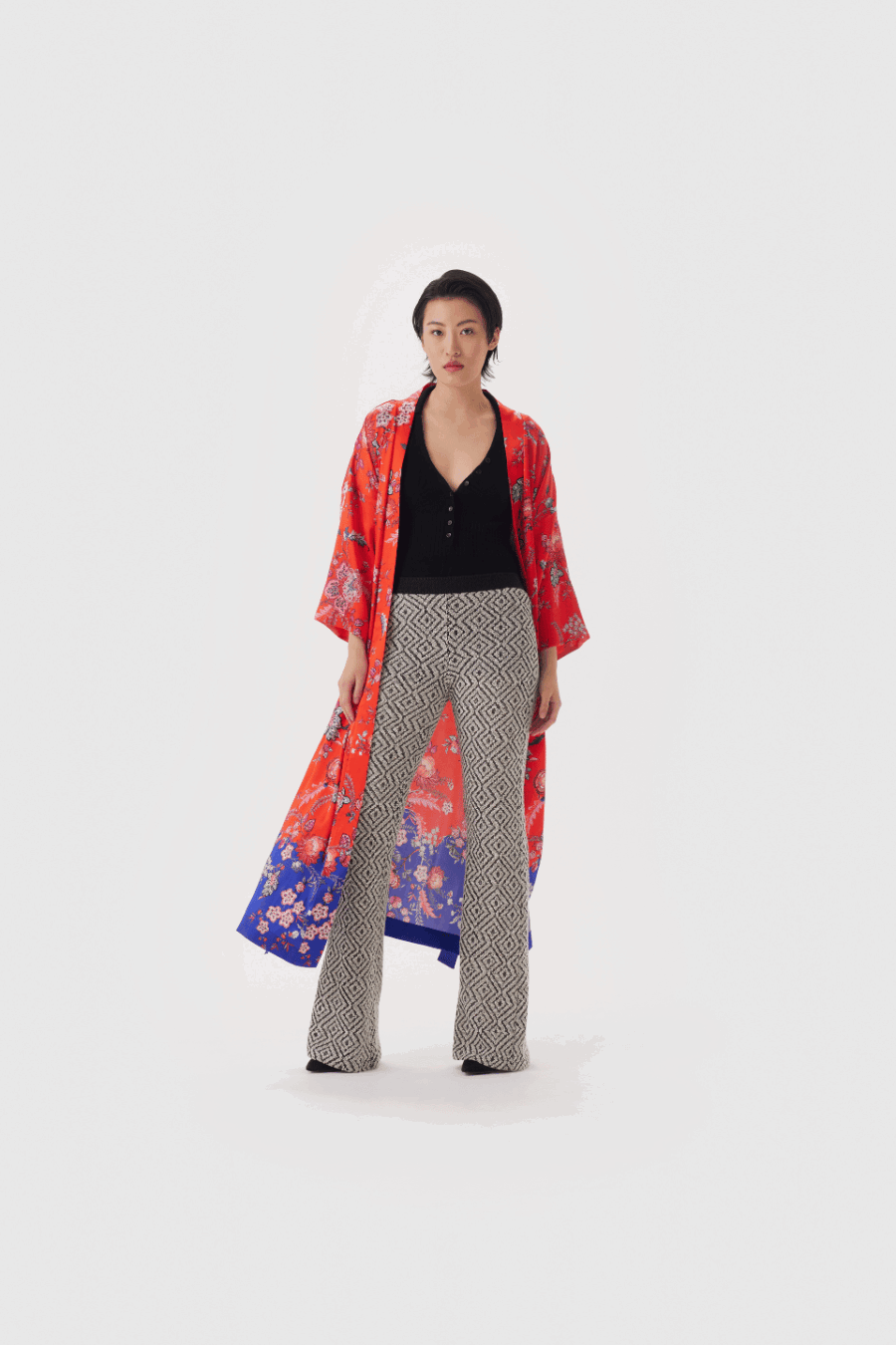 Kimono Rot Floral Seide