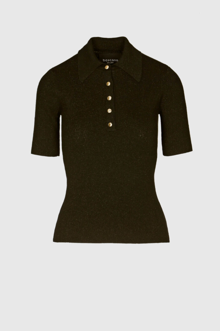 Schwarzes Polo-Shirt mit Lurex gestrickt