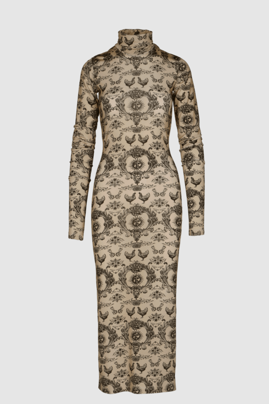 Neckholder Kleid in Creme mit schwarzem Print – Vorderansicht