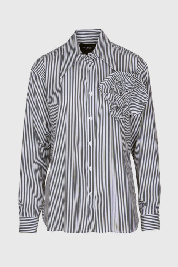 Bluse in anthrazit und weissen Streifen