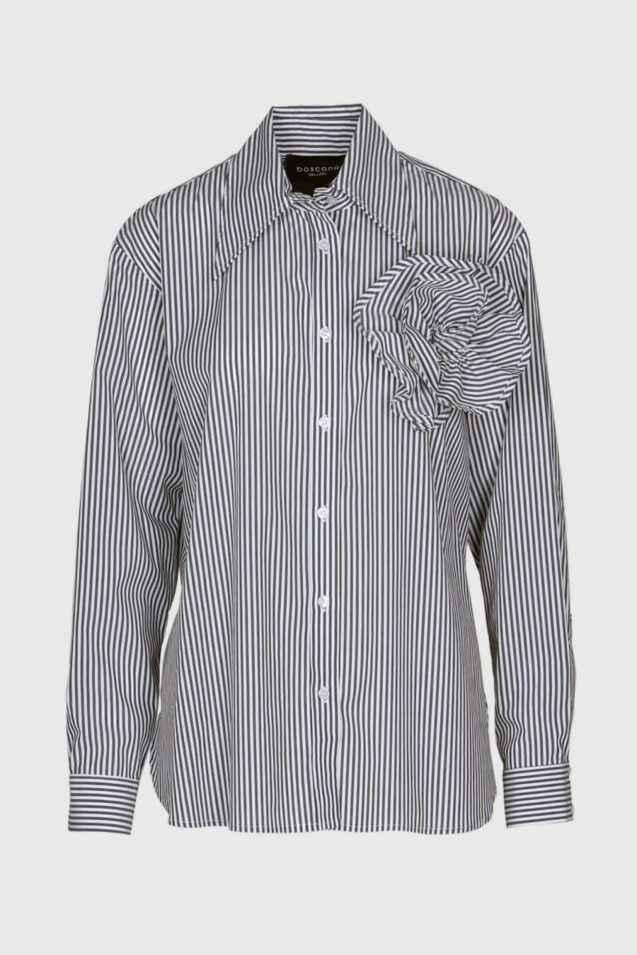 Bluse in anthrazit und weissen Streifen