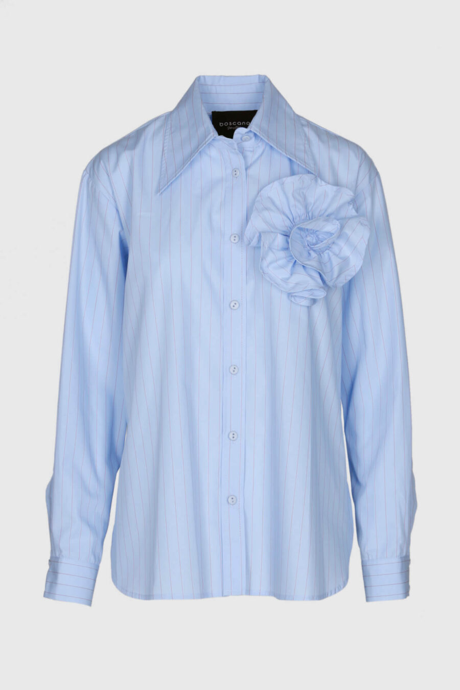 Bluse in blau mit roten Streifen