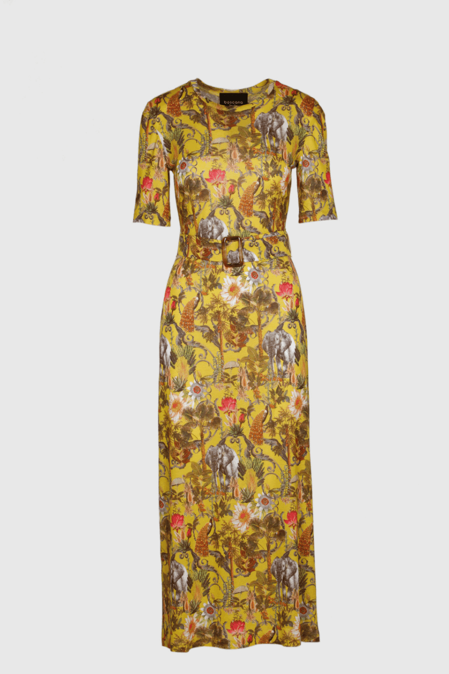 Damen Maxikleid gelb mit floralem Print