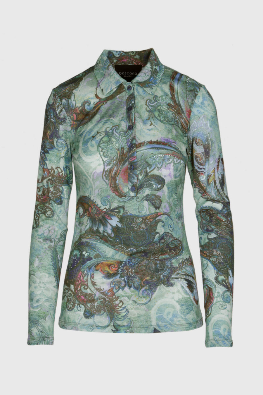 Poloshirt in grün mit Paisley Print