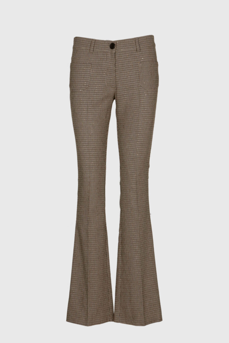 Damen Karo-Hose in Braun mit goldenen Pailletten – Vorderansicht