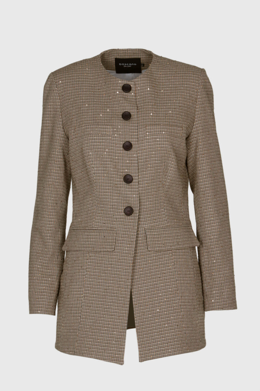 Blazer in braun kariert mit goldenen Pailletten