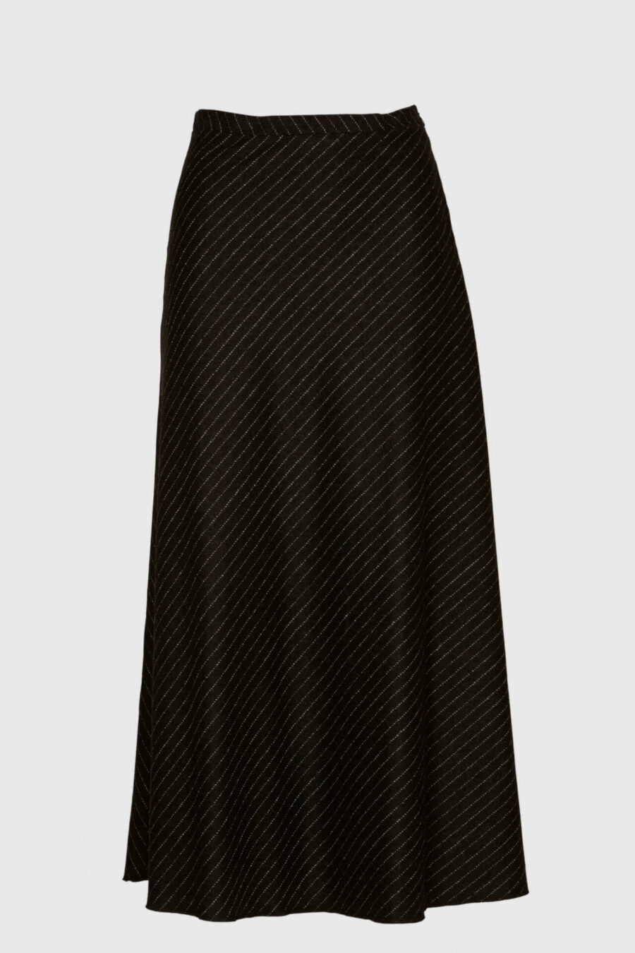 Maxirock aus Schurwolle in schwarz mit feinen weißen Nadelstreifen