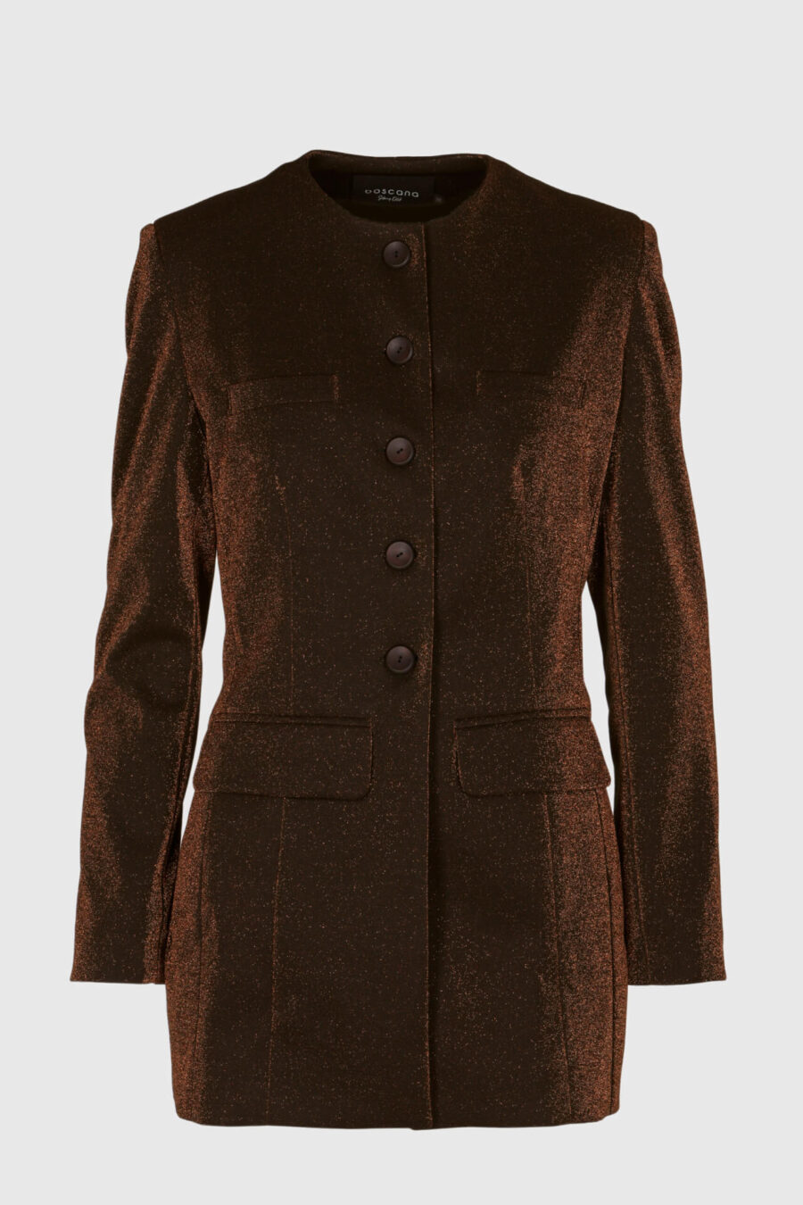 Brauner Longblazer mit Lurex für Damen – Vorderansicht