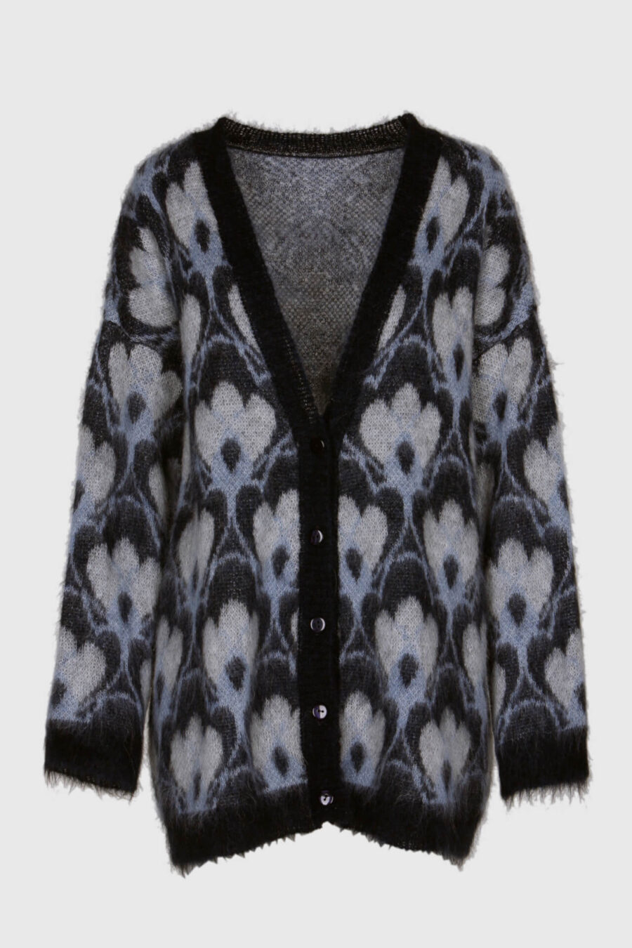 Strickjacke aus Mohair in blau und grau