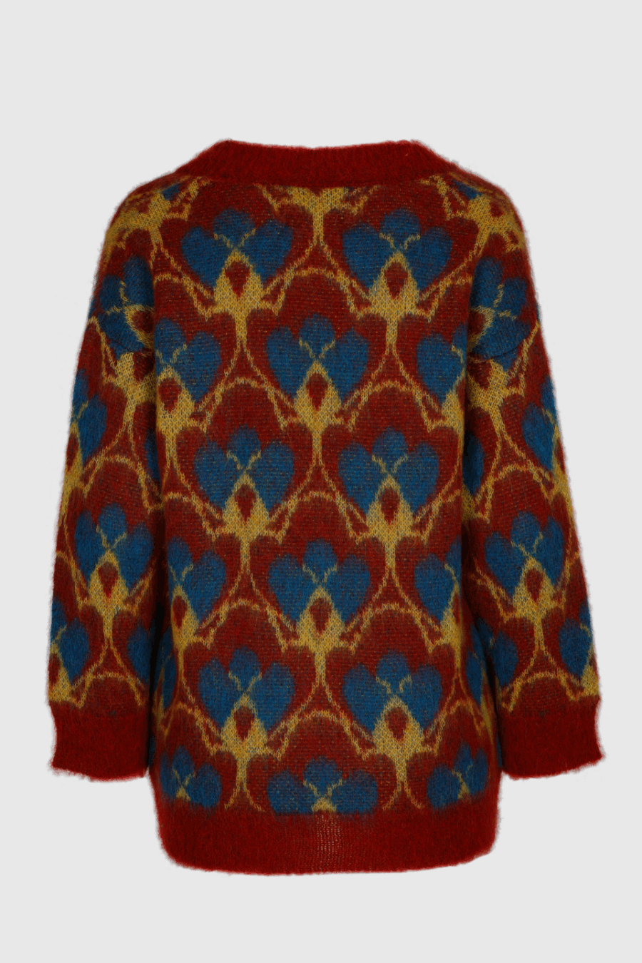 Strickjacke aus Mohair in Rot Blau Gelb