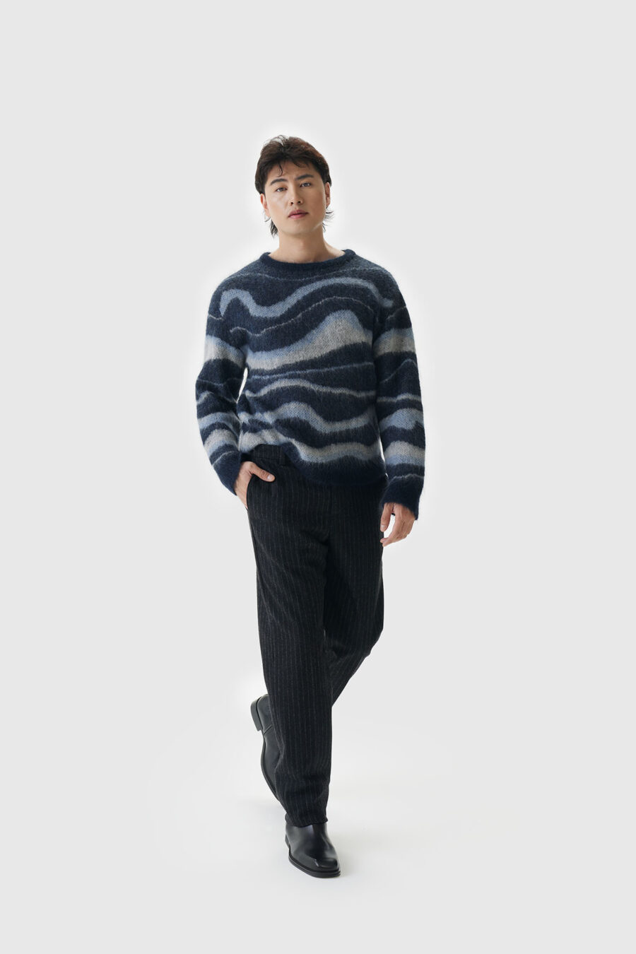 Blau Grauer Pullover Mohair Herren