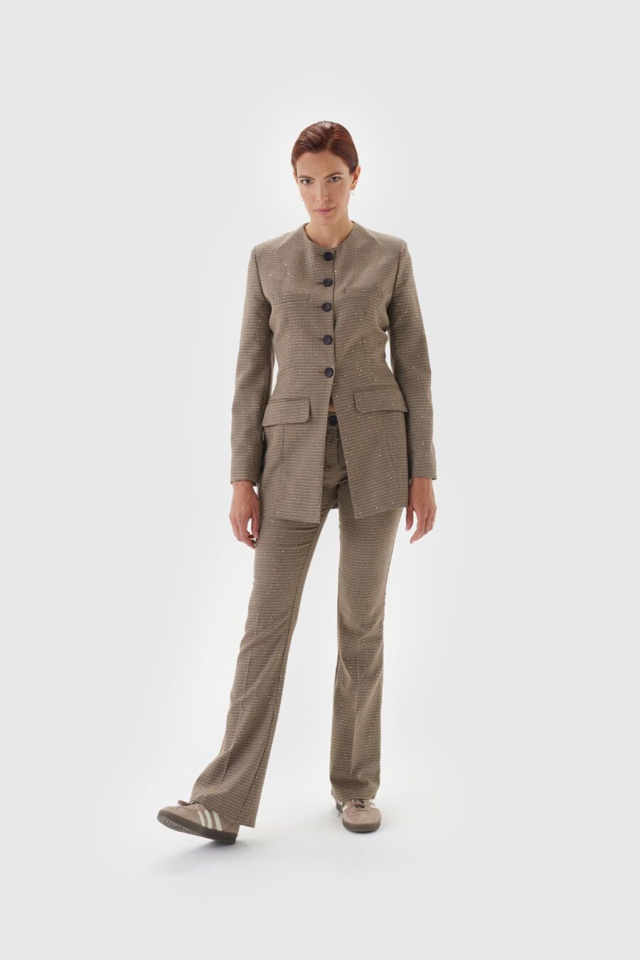 Blazer in braun kariert mit goldenen Pailletten