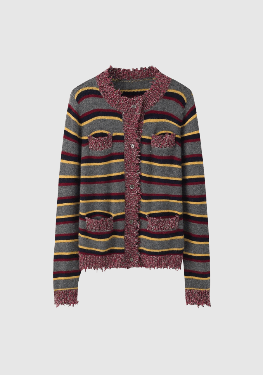 Kaschmir-Strickjacke Grau gestreift