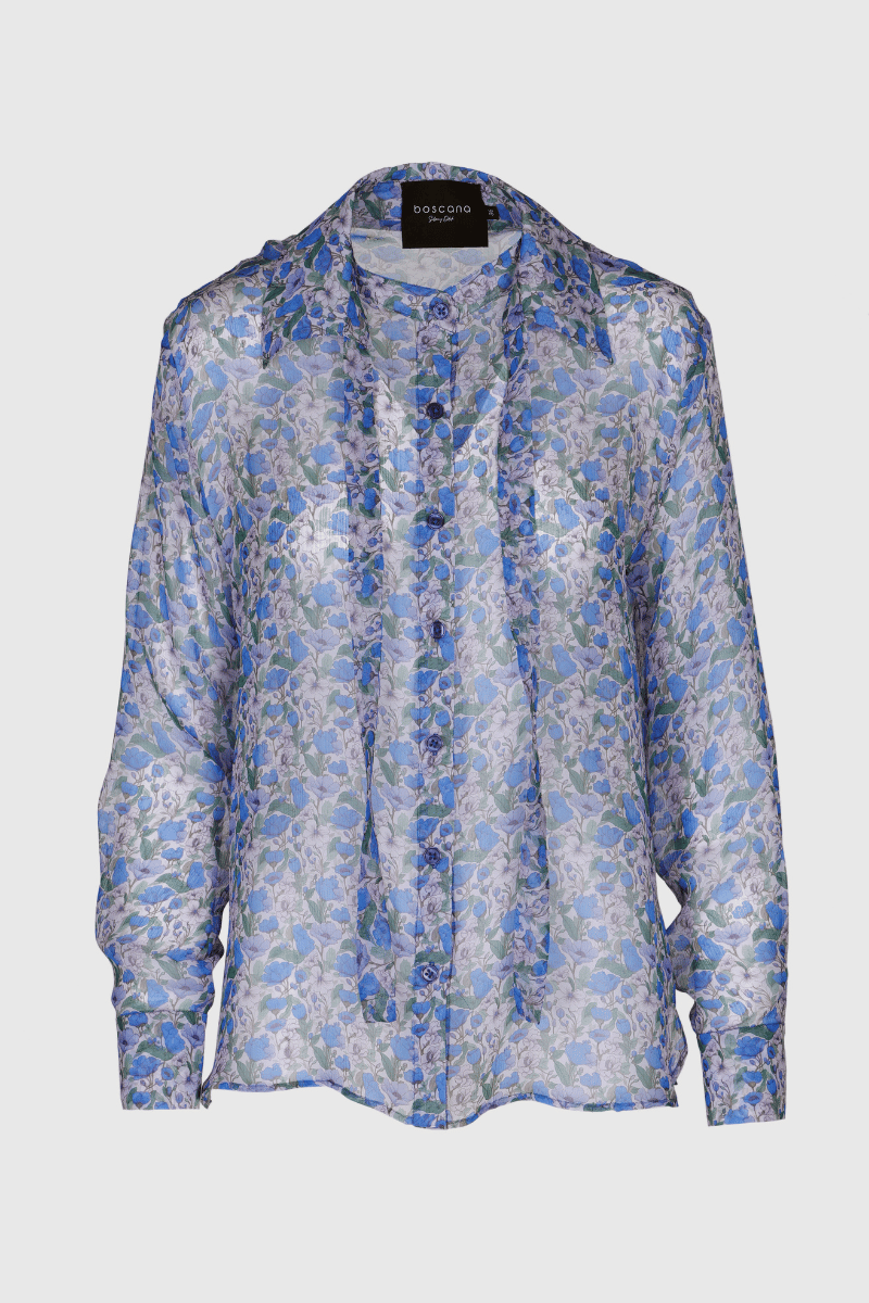 Bluse aus Seide in Blau Nuancen