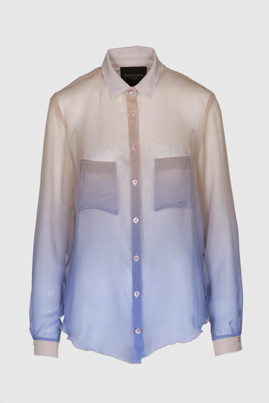 Seidenbluse, Damenbluse, transparent, blau, rosa, schwarz, lila, Farbverlauf