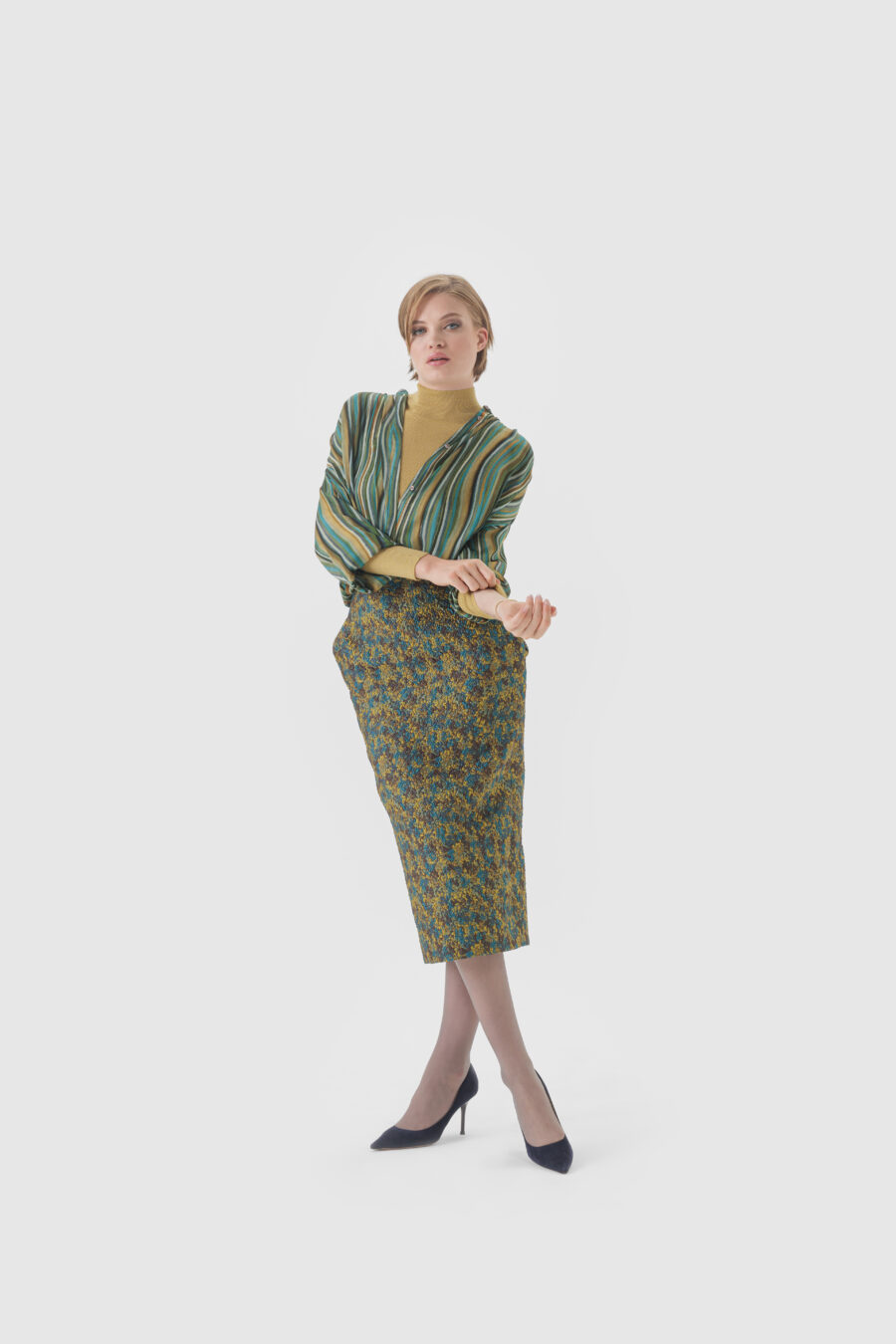 Bluse in Grün, Türkis, Gelb - Streifen