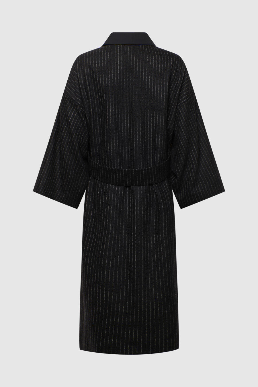 Mantel Kimono aus Wolle und Seide, Oversize geschnitten, Schurwolle, Nadelstreifen, Bindegürtel